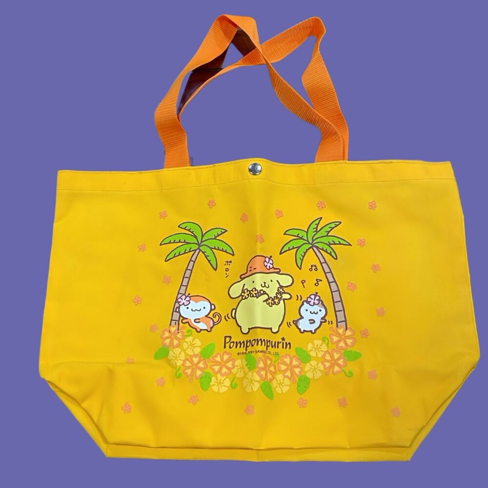 Sanrio Pompompurin Hawaiian Themed Yellow Canvas Tote Bag!